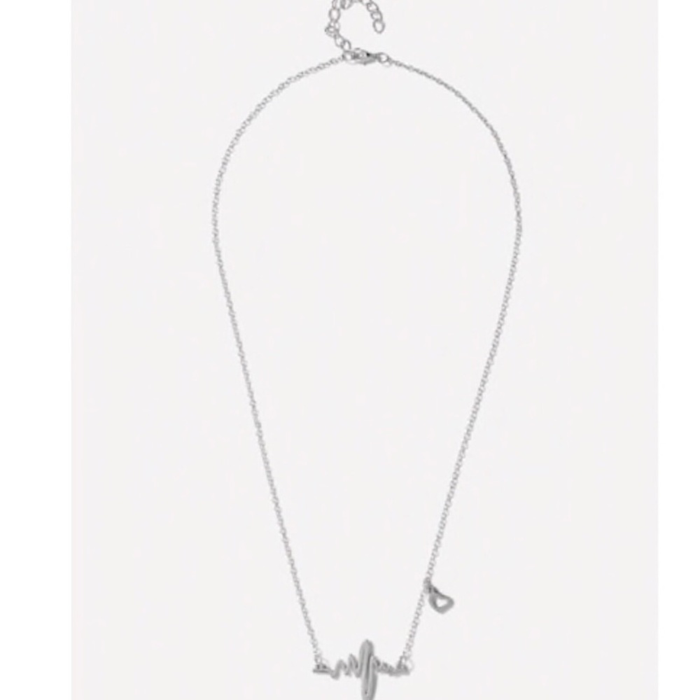 Silver heart beat ekg tracing trendy necklace - Picture 3 of 3